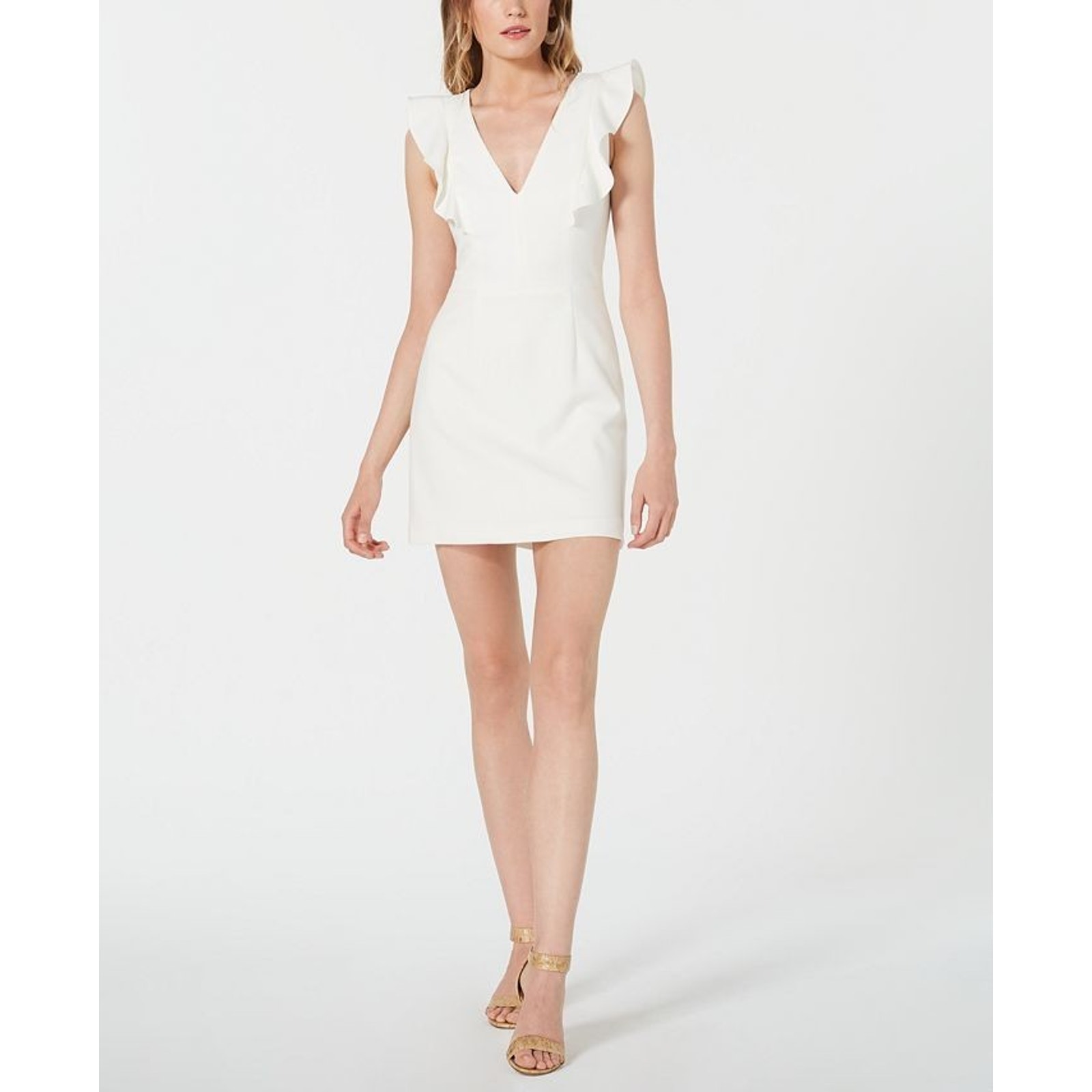 French Connection Whisper Ruffled V-Neck Mini Dress White Size 0 1653